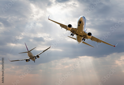danger between two aircraft during flight (aviation accident) photo