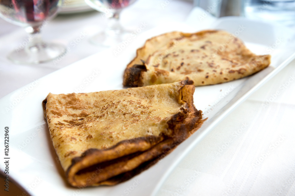 Homemade french crepe on the table Homemade french crepe on the table