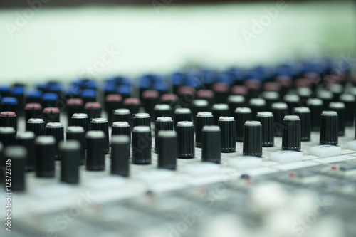 Close up control audio mixer.