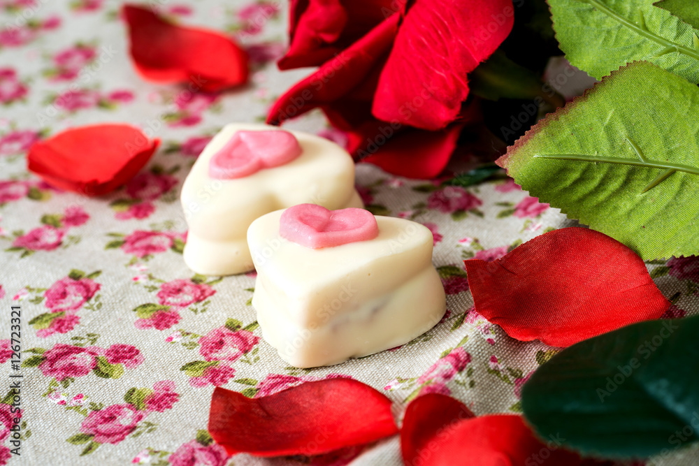 Small heart shaped chocolates with white background, ideal for y Small heart shaped chocolates with white background, ideal for y