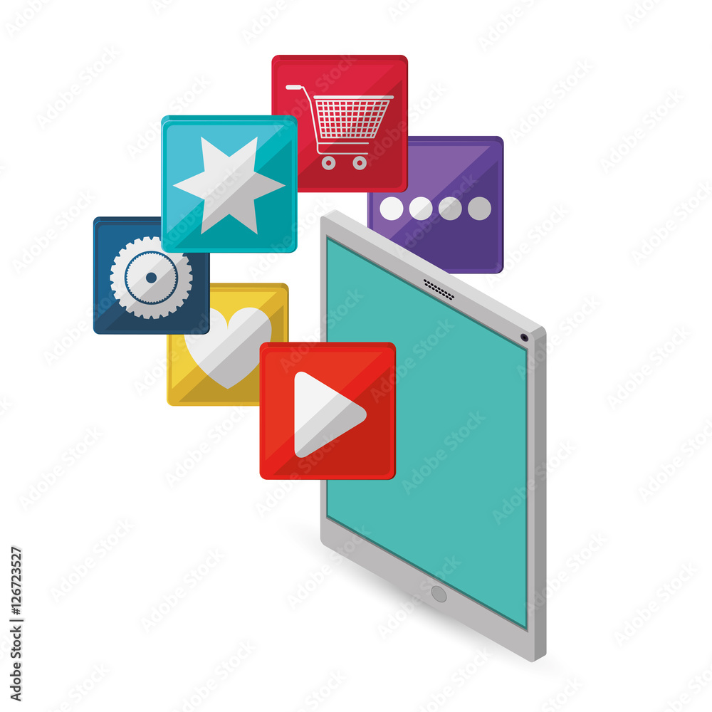 tablet with internet related icons image vector illustration design