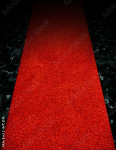 Red carpet on dark marble floor. Illustration.  photo