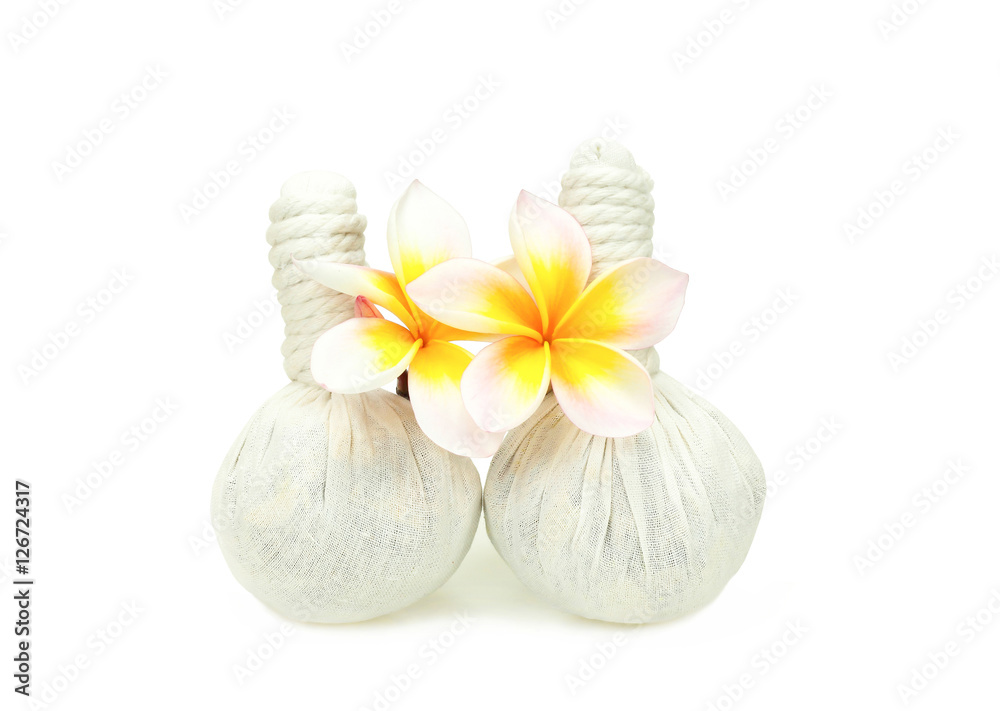 Spa herbal compressing ball on white background Spa herbal compressing ball on white background