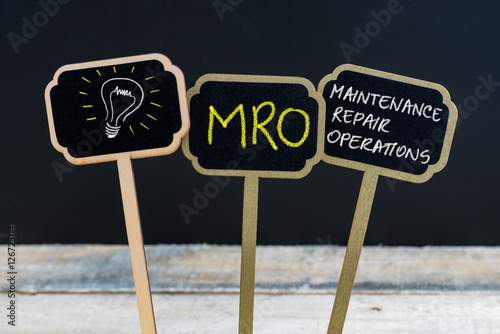 Concept message MRO as Maintenance Repair Operations and light bulb as symbol for idea
