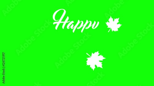 4K Thanksgiving greeting card with Happy Thanksgiving animation lettering text. Ifinity loop thanksgiving card. White text. Green chromakey background. Flat. photo