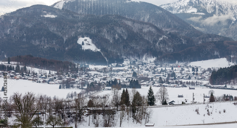 Winter view of Bergen am Hochfelln village, Bavaria, Germany