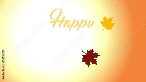 4K Thanksgiving greeting card with Happy Thanksgiving animation lettering text. Ifinity loop thanksgiving card. Yellow text and bright brown background. Yellow and brown leafs. Flat. photo