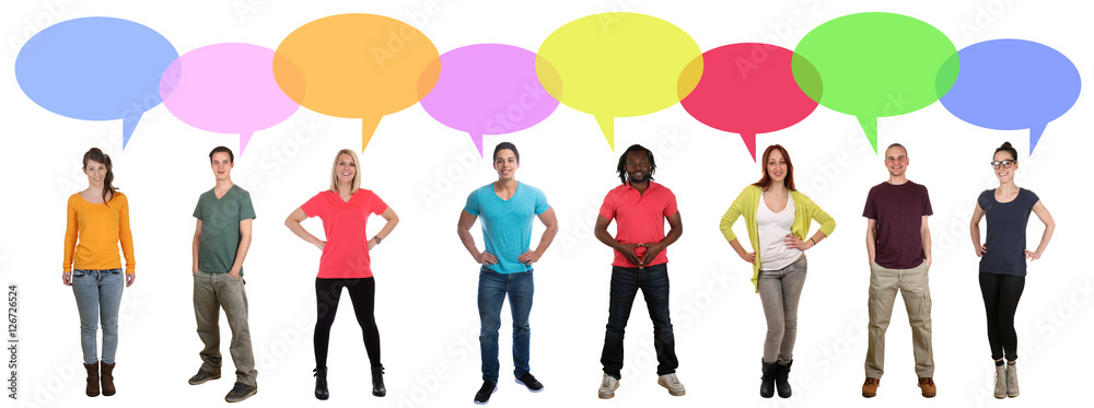 Fototapeta premium Menschen sagen lachen multikulturell People viele Leute Gruppe r