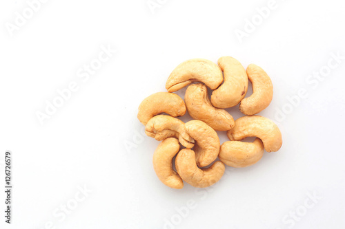 Cashew nuts snack food on white background.