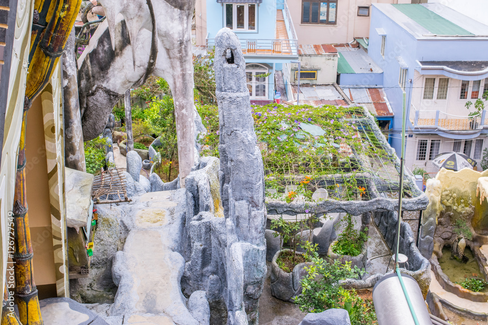 Roofs of Da Lat mountain city view, Vietnam