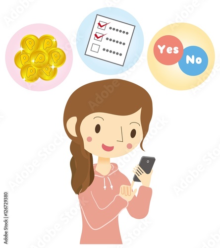 スマートフォンでアンケートに答える女性