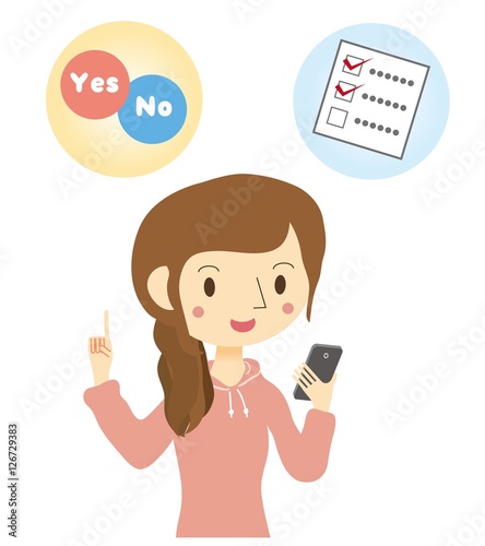 スマートフォンでアンケートに答える女性