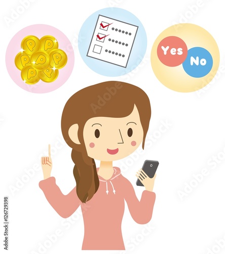 スマートフォンでアンケートに答える女性