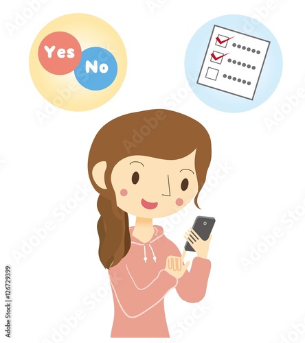 スマートフォンでアンケートに答える女性