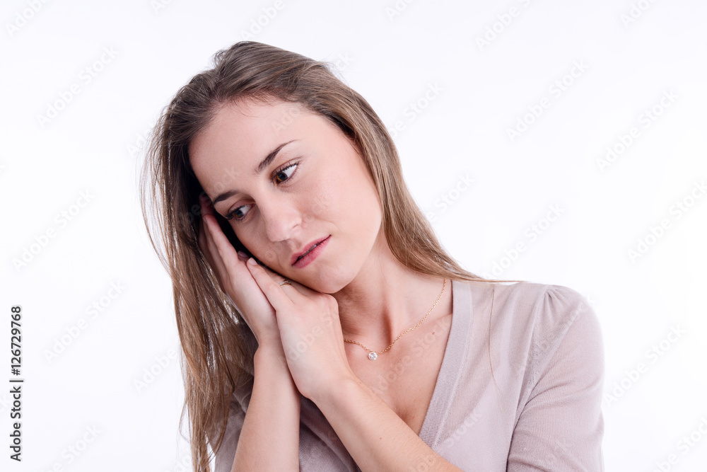 sexy beautiful young woman model face portrait posing with emotion on a white background sexy beautiful young woman model face portrait posing with emotion on a white background