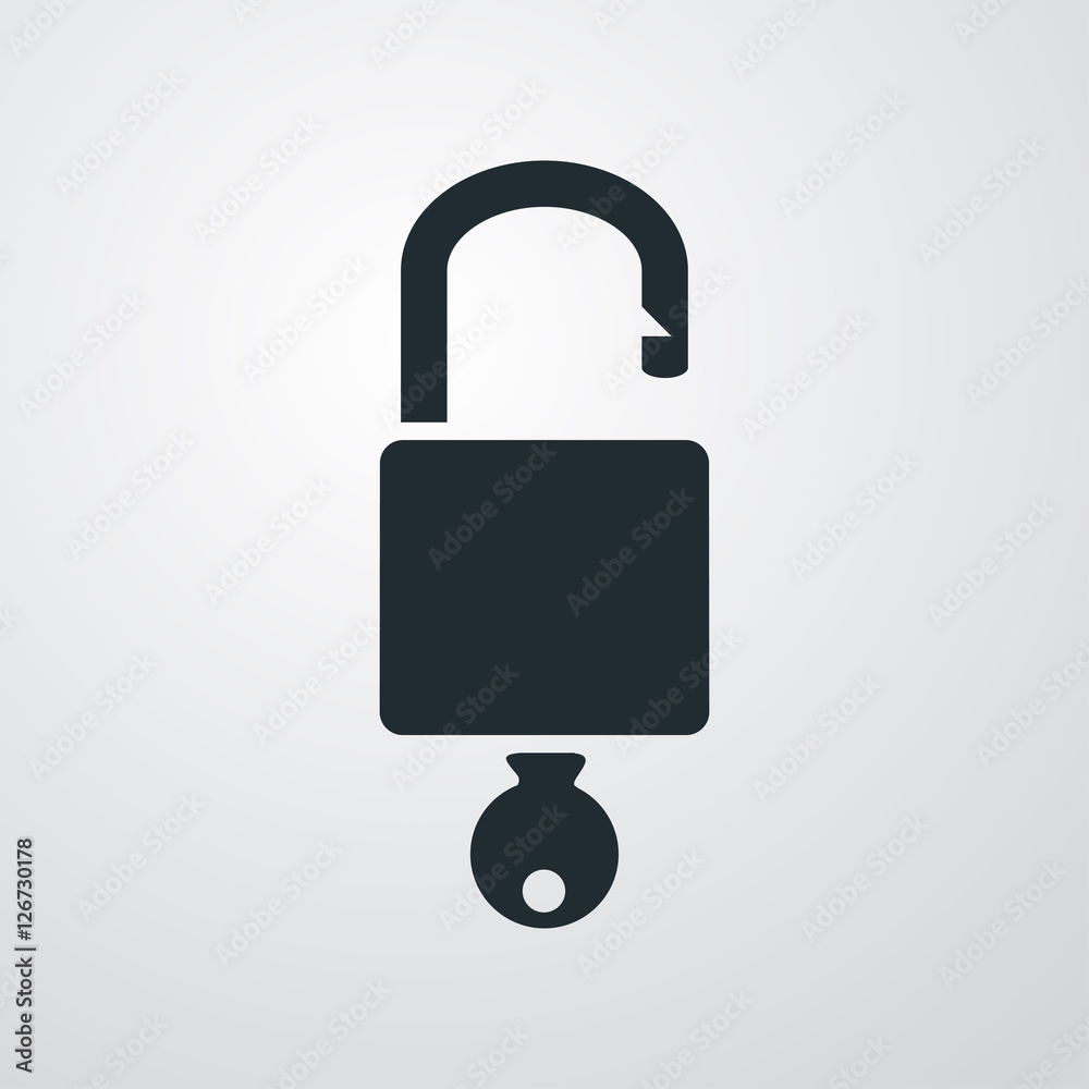 Icono plano candado abierto en fondo degradado