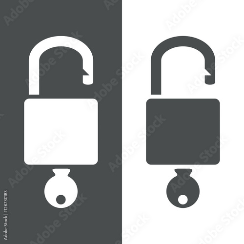 Icono plano candado abierto gris y blanco