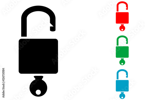 Icono plano candado abierto varios colores