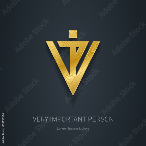 VIP - Very Important Person. Vector gold logo with ornament.