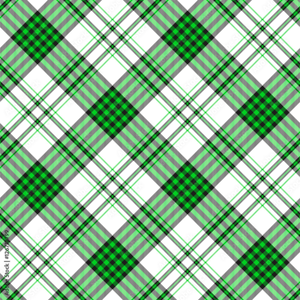 Seamless tartan plaid pattern. Vector checkered wallpaper print. Tartan  design in bright green & black stripes on white background. Stock Vector |  Adobe Stock
