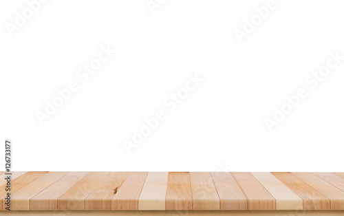  Wood table top empty isolate on white background, Leave space f © teen00000