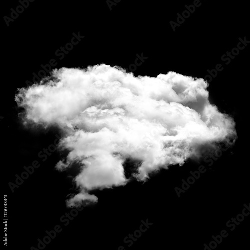 Single white fluffy cloud flying over black background