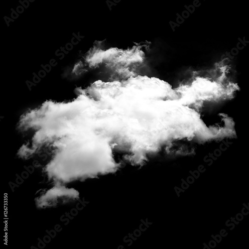 Single white fluffy cloud flying over black background