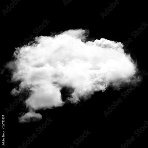 Single white fluffy cloud flying over black background