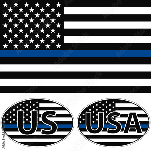 An American flag symbolic of support for law enforcement, USA flag with a blue stripe center, sticker vector