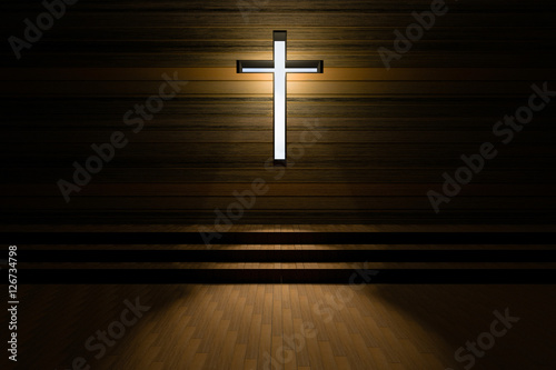 Cross with light shafts. Faith symbol.abstract light of cross religion symbol.cross at the church