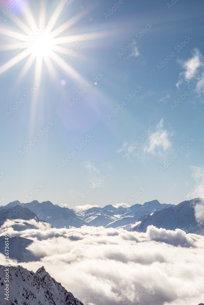 Skiing and Snowboarding in the winterly Stubai Alps