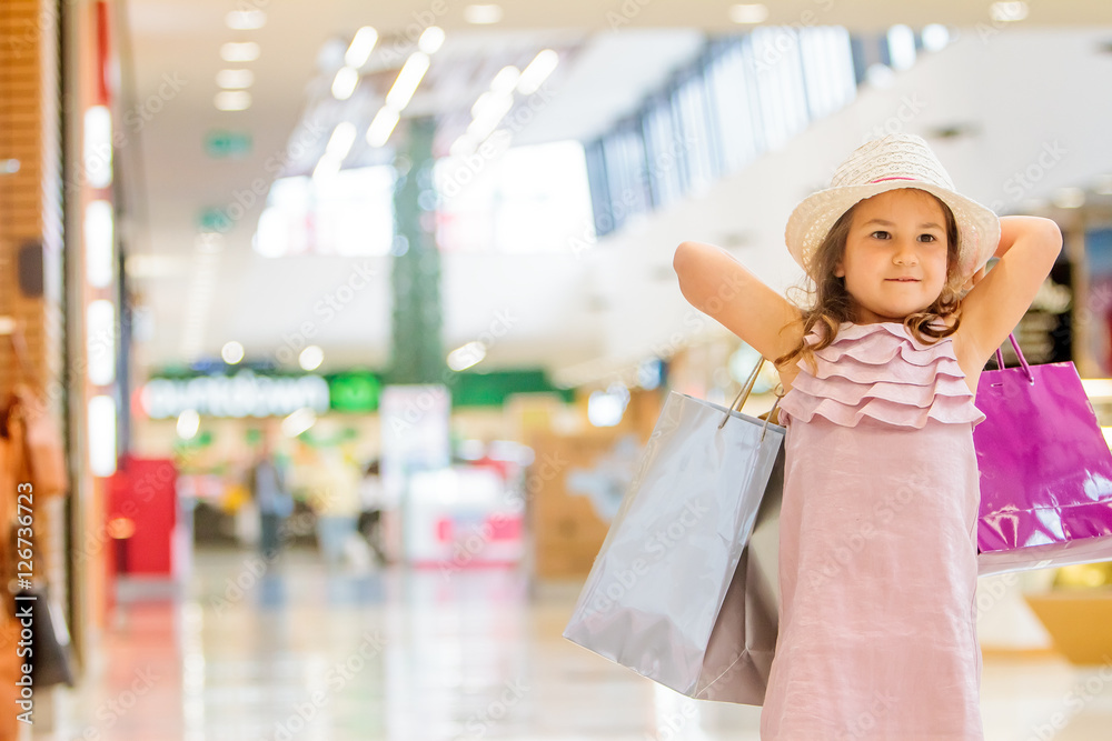 cute child girl in shopping mall cute child girl in shopping mall