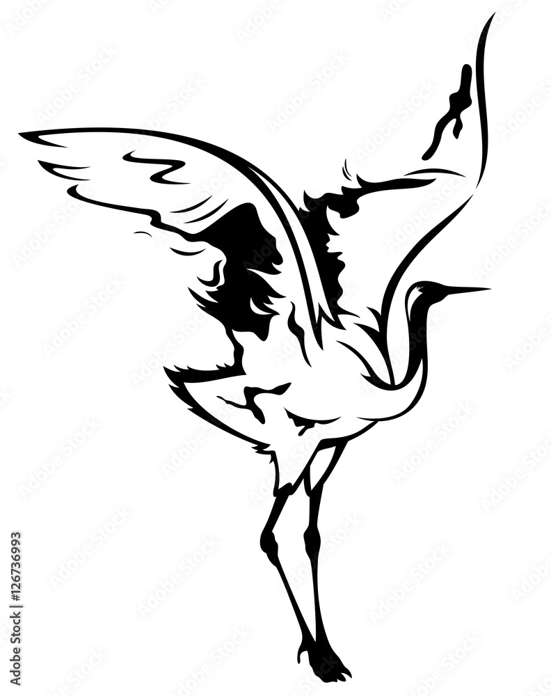 crane bird black and white vector design crane bird black and white vector design