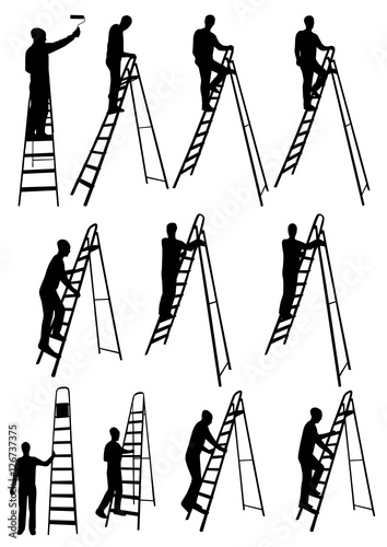 Man on ladder silhouettes