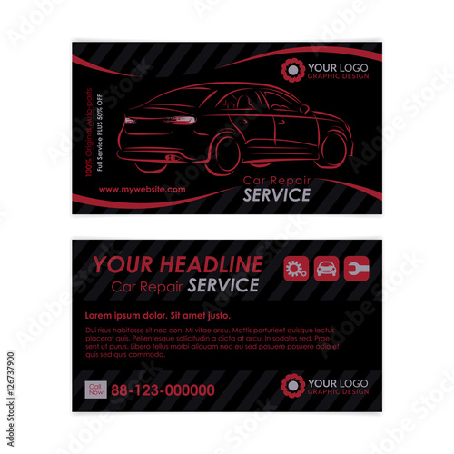 Auto repair business card template. Create your own business cards. Mockup Vector illustration.