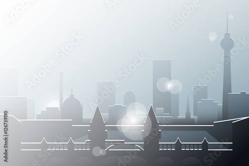 Christmas blizzard in Berlin. Snowfall in the German capital. City skyline in winter.