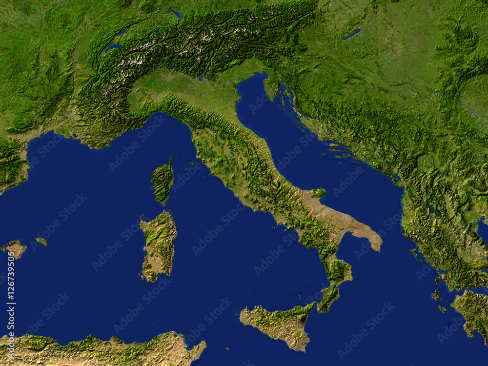 Illustrazione Stock Cartina geografica dell'Italia con rilievi