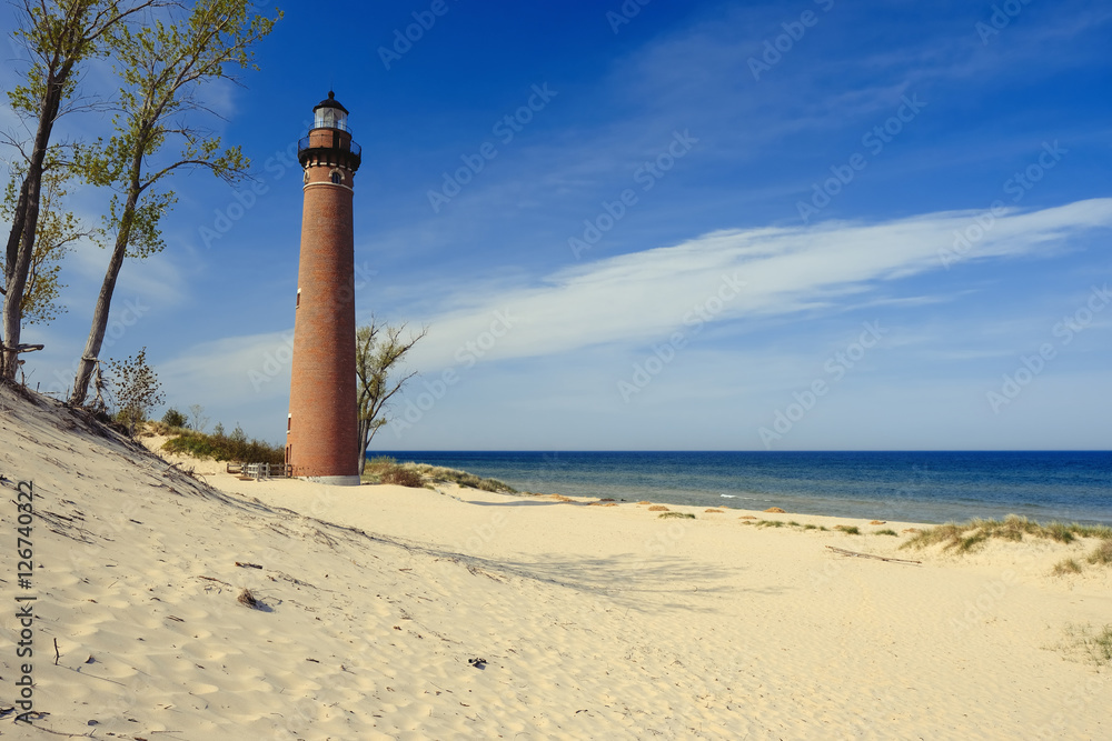 Little Sable Point Lighthouse in dunes, built in 1867