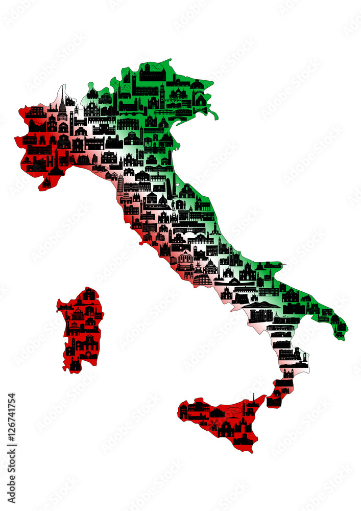 Obraz premium Big set of italian sights' silhouettes.