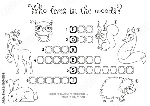 Children's crossword Who lives in the forest