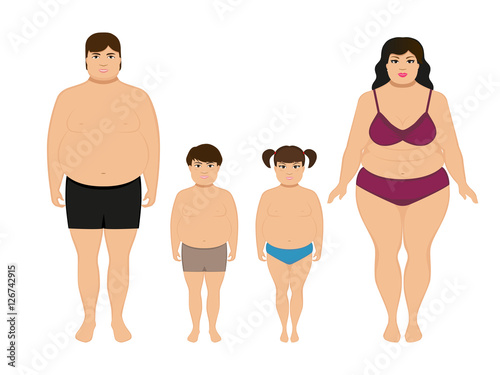 Vector cartoon happy fat overweight family