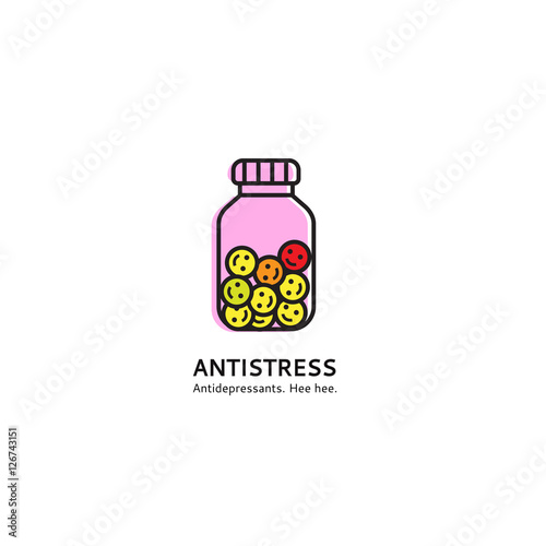 Antidepressants a logo template. Medications antidepressants in a jar vector. Medical cure against stress logo