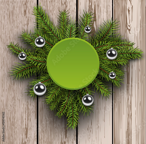 Christmas background fir tree on wooden board