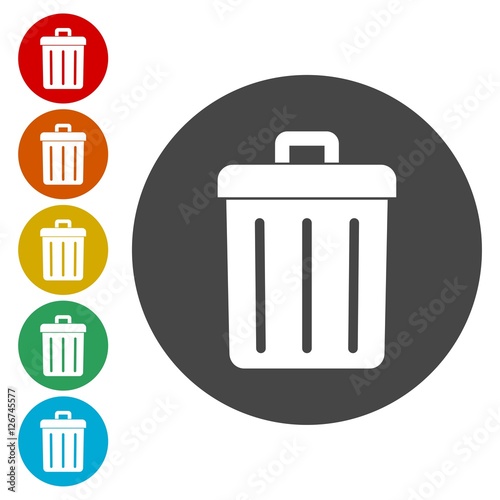 Trash bin or trash can symbol icons set 