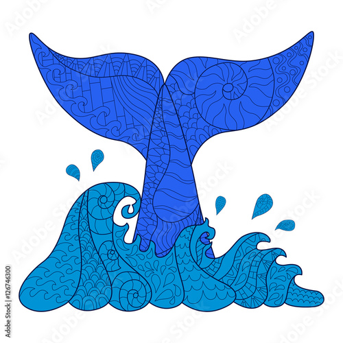 Hand drawn zentangle waves and whale tail2
