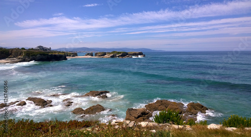 View of the Os Castros Beach (Playa de los Castros) in Ribadeo, Galicia - Spain