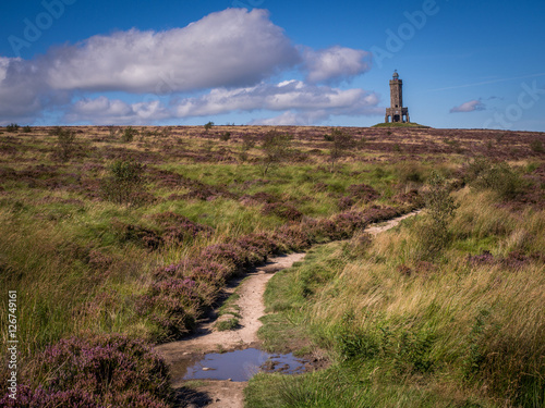 Darwen Tower above the Lancashire village of Abbey on the West Pennine Moors 