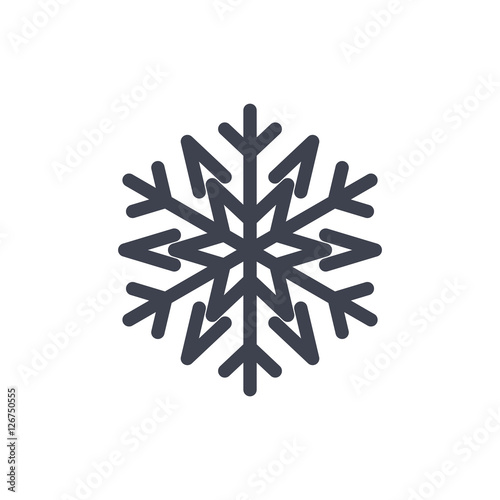 Snowflake icon. Gray silhouette snow flake sign, isolated on white background. Flat design. Symbol of winter, frozen, Christmas, New Year holiday. Graphic element decoration. Vector illustration