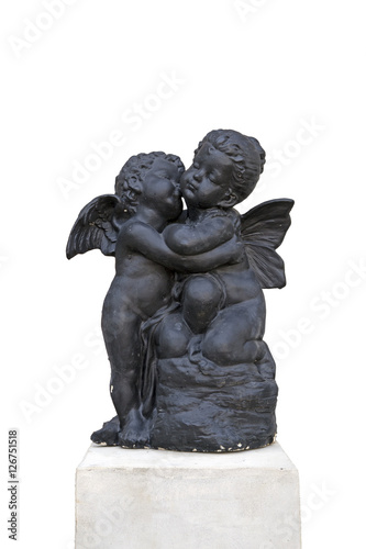 Cupid and Psyche Statues isolated on white background