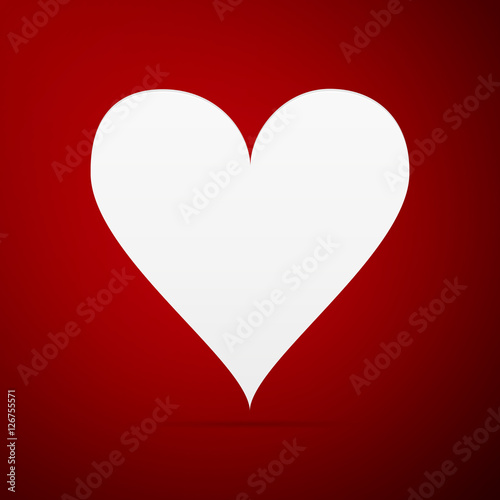 Heart flat icon on red background. Vector Illustration